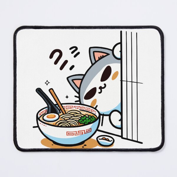 Item preview, kawaii Peeking Cat with Ramen Bowl - Cute Japanese-Inspired Art designed and sold by Designowner.