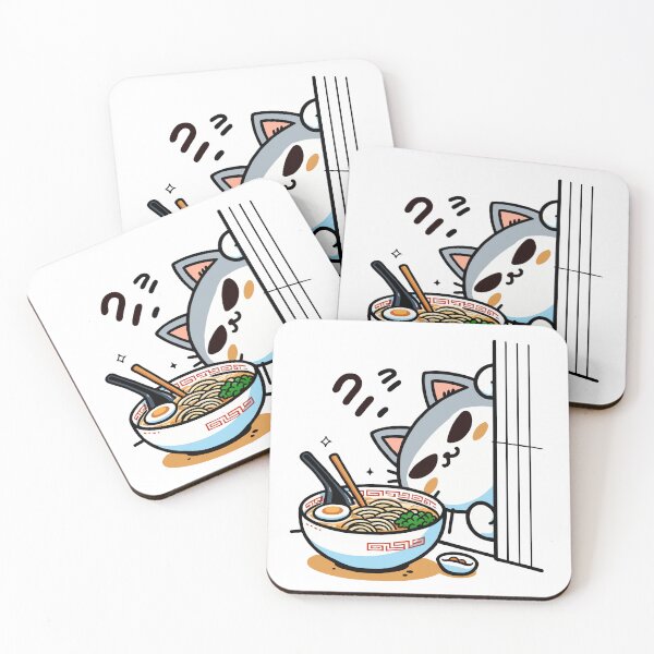 Item preview, kawaii Peeking Cat with Ramen Bowl - Cute Japanese-Inspired Art designed and sold by Designowner.