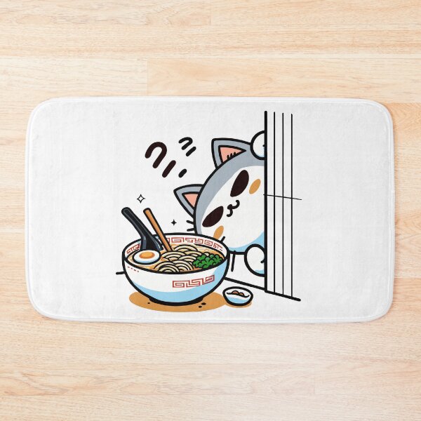 Item preview, kawaii Peeking Cat with Ramen Bowl - Cute Japanese-Inspired Art designed and sold by Designowner.