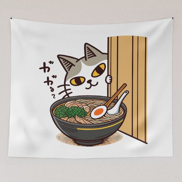 Item preview, Peeking Cat with Ramen Bowl Illustration designed and sold by Designowner.
