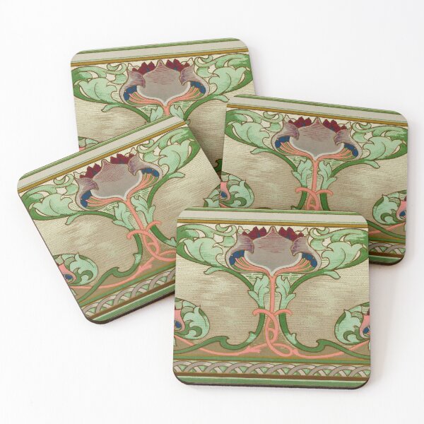 Item preview, Art Nouveau Large Lotus Flower Foliage Alternating Small Floral Motif designed and sold by WheresMyMojo.