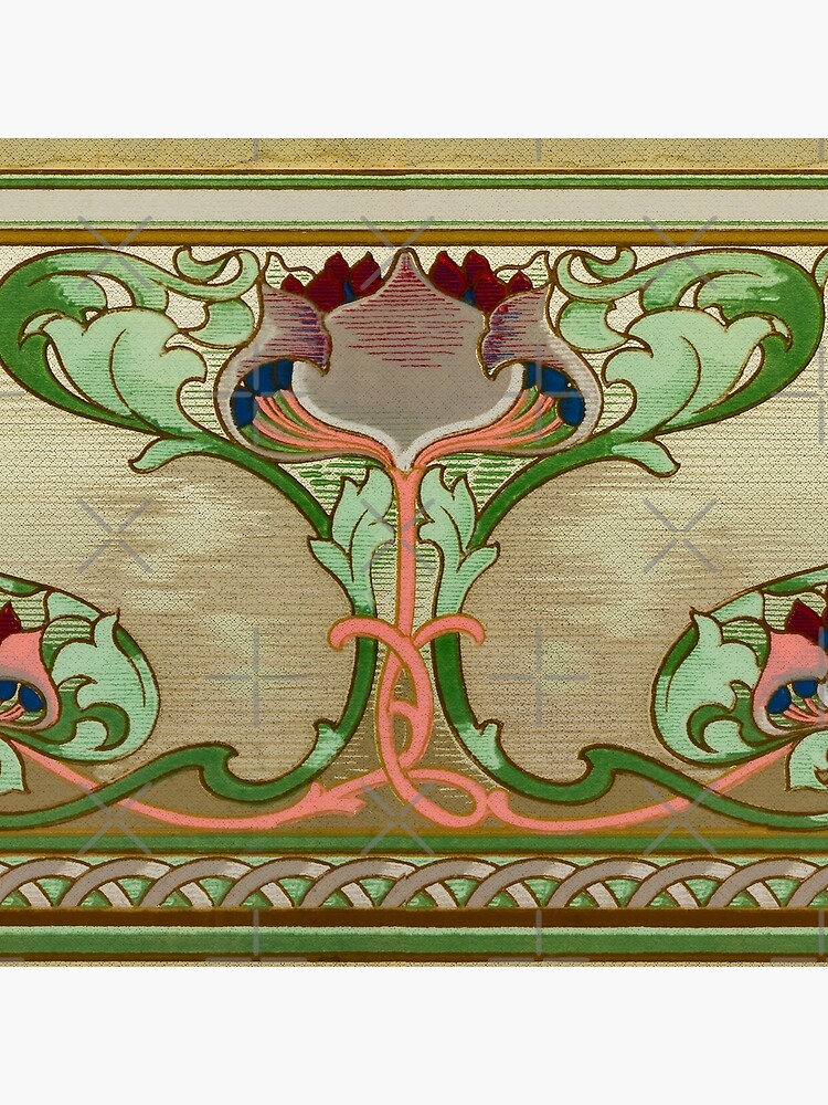 Art Nouveau Large Lotus Flower Foliage Alternating Small Floral