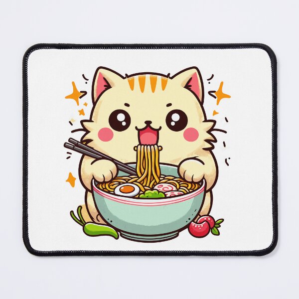 Item preview, kawaii Kitty Noodle Delight - Cute Cat Enjoying Ramen designed and sold by Designowner.