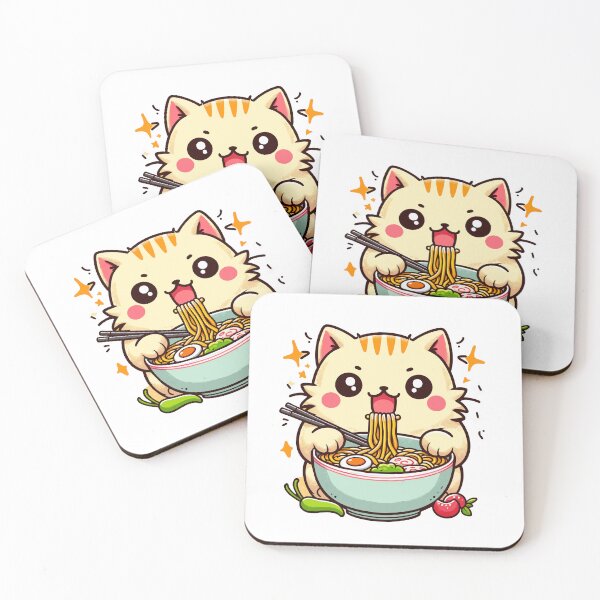 Item preview, kawaii Kitty Noodle Delight - Cute Cat Enjoying Ramen designed and sold by Designowner.