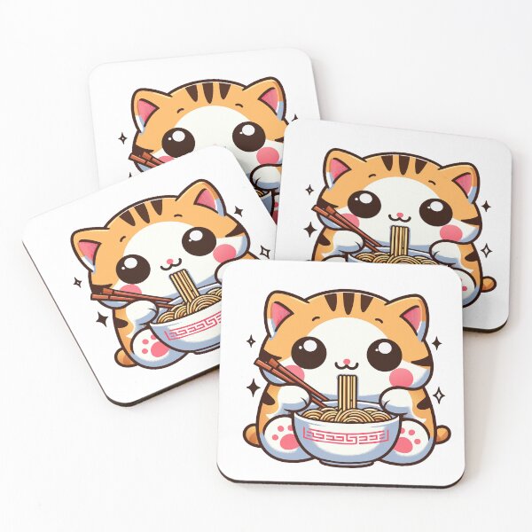 Item preview, kawaii Kitty Noodle Delight - Cute Cat Enjoying Ramen designed and sold by Designowner.
