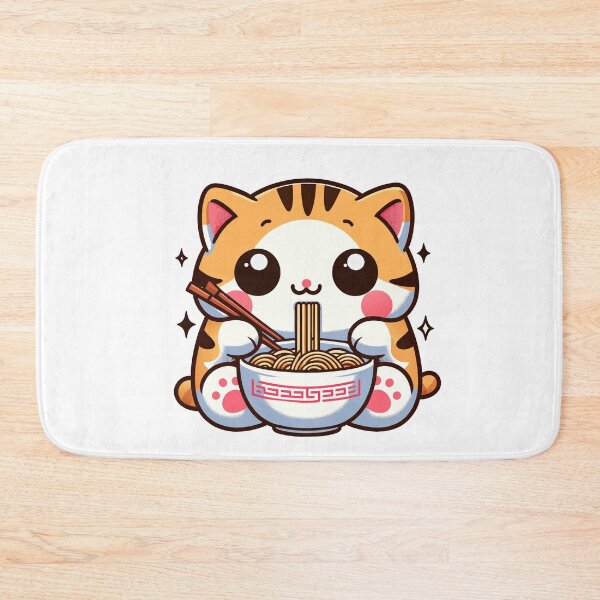 Item preview, kawaii Kitty Noodle Delight - Cute Cat Enjoying Ramen designed and sold by Designowner.