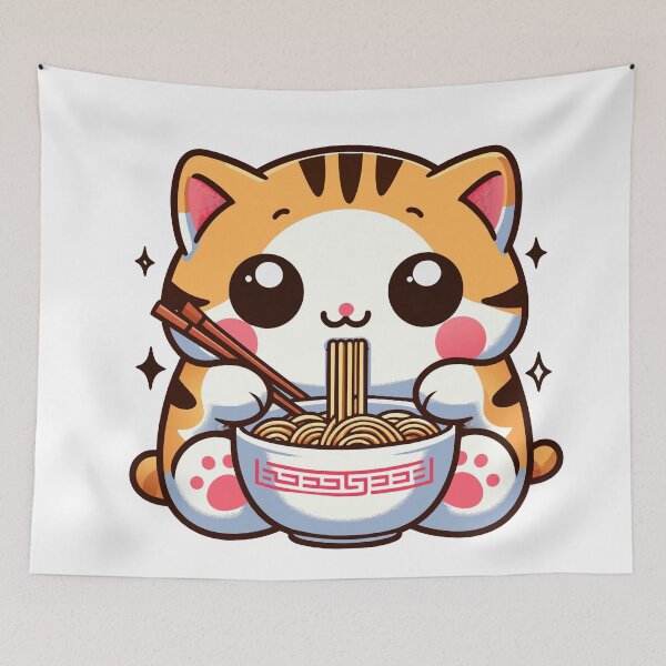 Item preview, kawaii Kitty Noodle Delight - Cute Cat Enjoying Ramen designed and sold by Designowner.