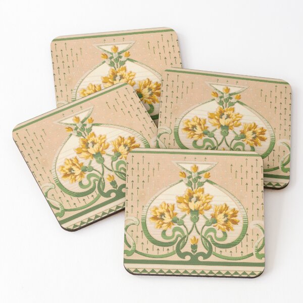 Item preview, Bouquets Yellow Flowers Green Scroll Medallions Triangle Pattern designed and sold by WheresMyMojo.