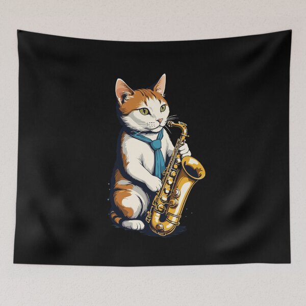 Item preview, Saxophone Playing Cat Jazz Music Design designed and sold by LuminOrb.