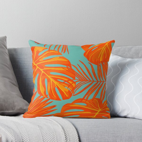 Aperçu de l'œuvre Feuilles tropicales orange et turquoise créée et vendue par OneThreeSix.