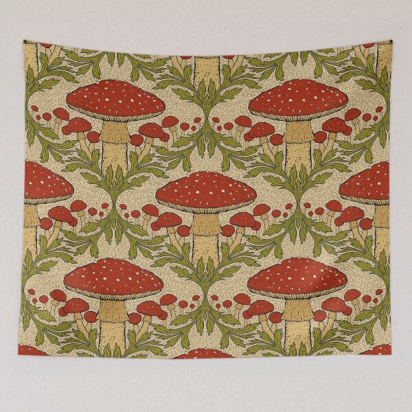 Item preview, Red Mushroom and Acanthus Damask designed and sold by rnmarts.