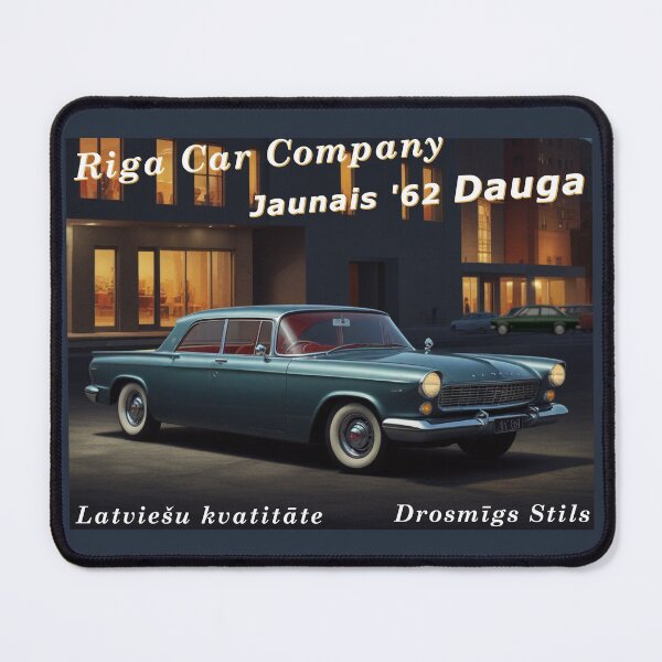 Item preview, Vintage car poster - Riga Car Co. - 1962 Dauga Sedan metal green Latvian designed and sold by BareCanvasCompany.
