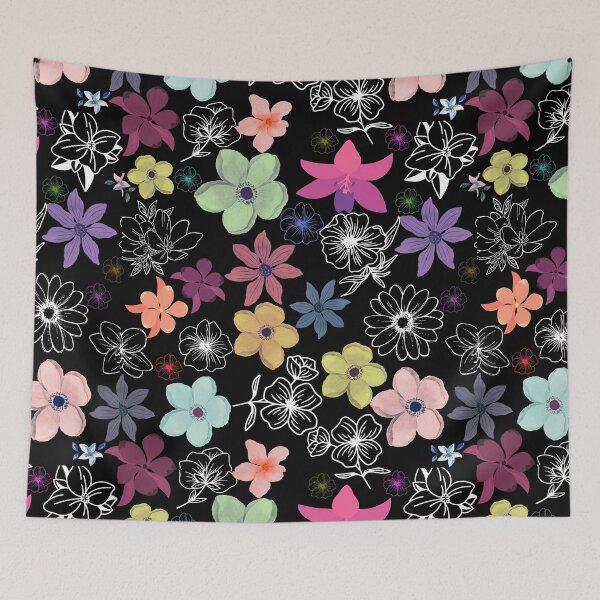 Item preview, Multiple coloured floral seamless pattern with black background. designed and sold by Chicas-wonder.