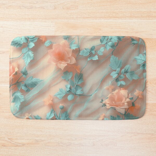 Item preview, Flannel texture and peach fuzz and turquoise flowers designed and sold by Fantasyplus.
