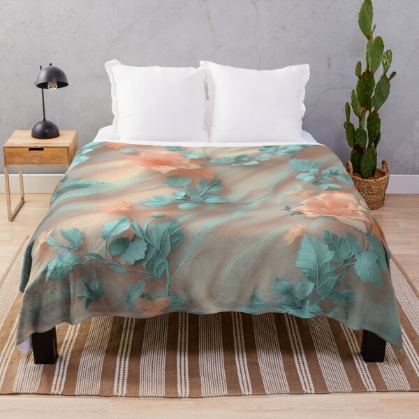 Item preview, Flannel texture and peach fuzz and turquoise flowers designed and sold by Fantasyplus.