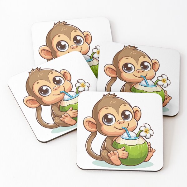 Item preview, cartoon of a monkey drinking coconut water  designed and sold by MzulhilmiZam.
