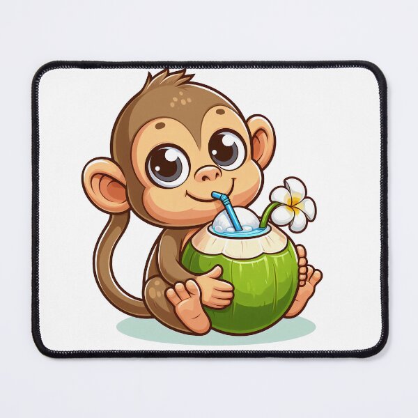 Item preview, cartoon of a monkey drinking coconut water designed and sold by MzulhilmiZam.