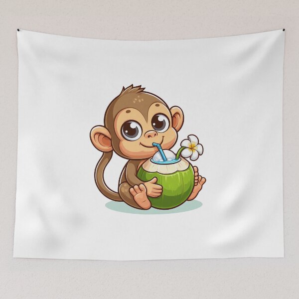 Item preview, cartoon of a monkey drinking coconut water  designed and sold by MzulhilmiZam.