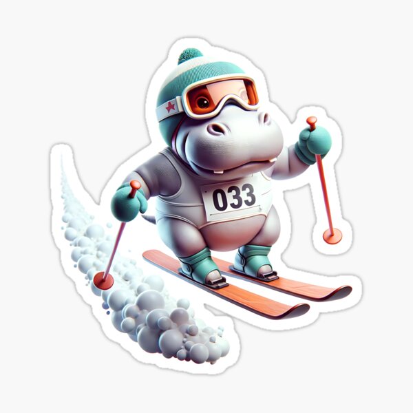Surreal Skiing Hippo: Graceful Leap into the Unknown Pegatina