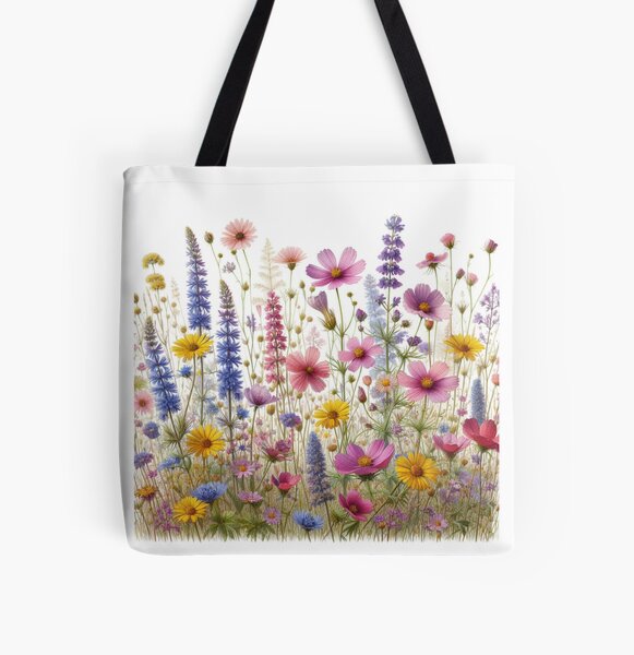 Artikel-Vorschau von Blaue, gelbe und rosa Wildblumen auf der Wiese., designt und verkauft von SynyaStyle.