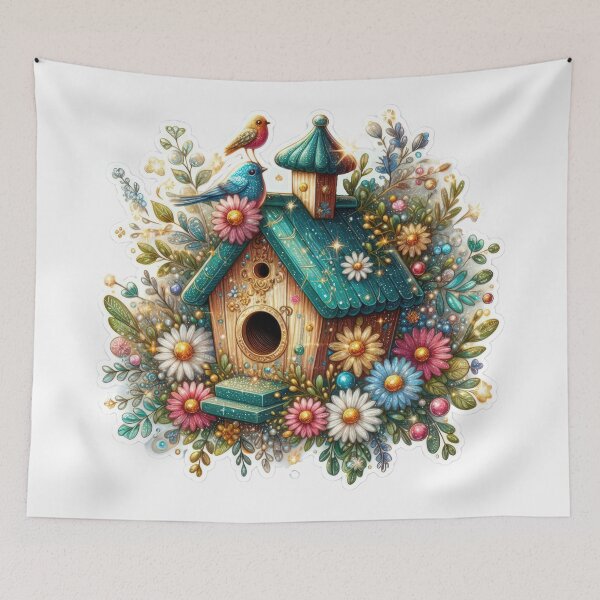 Item preview, birdhouse green with flowers  Easter cute sticker designed and sold by Expressions-Sel.
