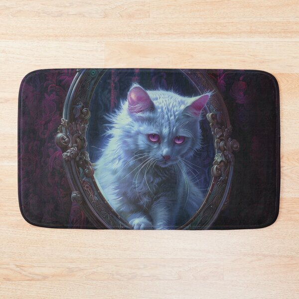 Item preview, The white cat with pink eyes in the mirror designed and sold by Marie Colençon.