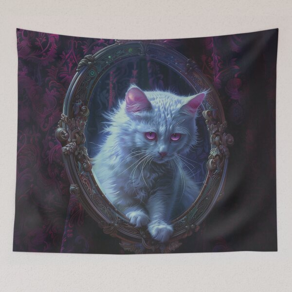 Item preview, The white cat with pink eyes in the mirror designed and sold by Marie Colençon.