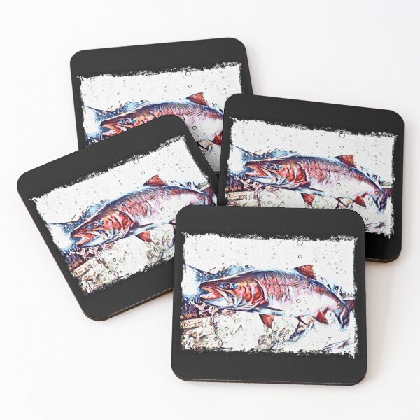 Item preview, Salmon trout fish on river run - fishing atlantic salmon - gift for fishermen - pink salmon  designed and sold by artbyjames.