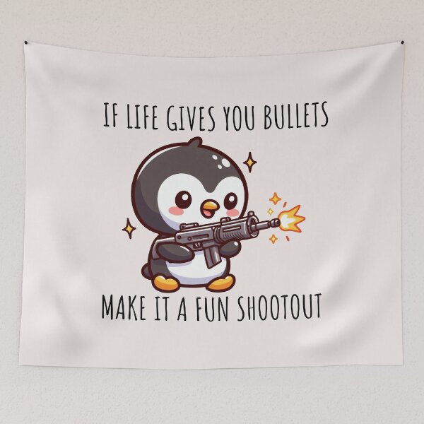Item preview, Machine Gun Penguin designed and sold by LemuellTrends.