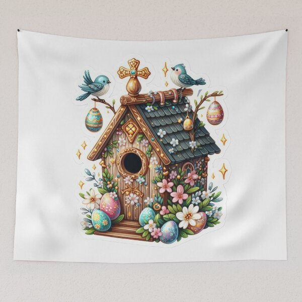 Item preview, bird house with Easter decor Easter sticker designed and sold by Expressions-Sel.