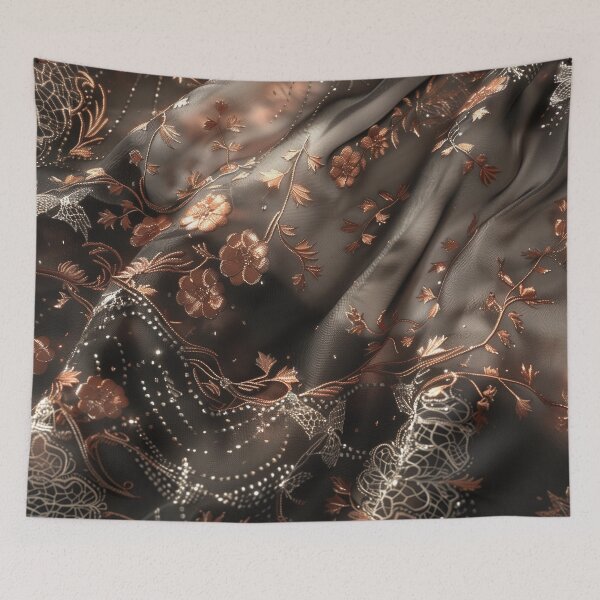 Item preview, Floral lace texture of black flannel and peach fuzz designed and sold by Fantasyplus.