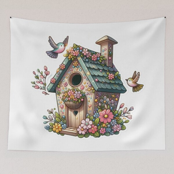 Item preview, birdhouse with flowers Easter cute sticker designed and sold by Expressions-Sel.