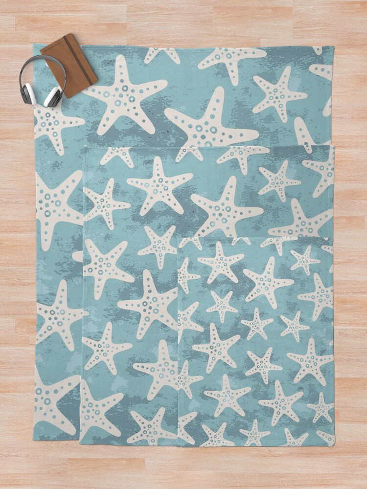 Thumbnail 5 of 6, Throw Blanket, Summer Starfish Pattern Blue designed and sold by tonymagnerart.