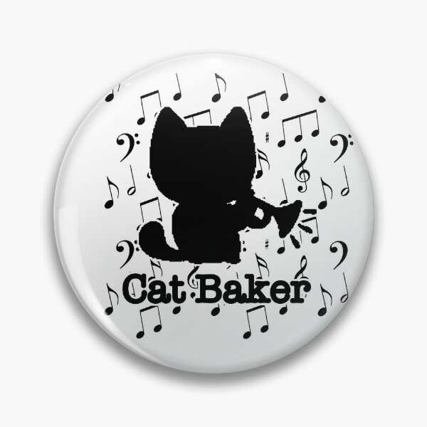 Item preview, Cat Baker — cat trumpet player black and white notes background designed and sold by Oqueartecura.
