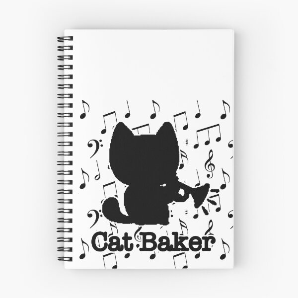 Item preview, Cat Baker — cat trumpet player black and white notes background designed and sold by Oqueartecura.