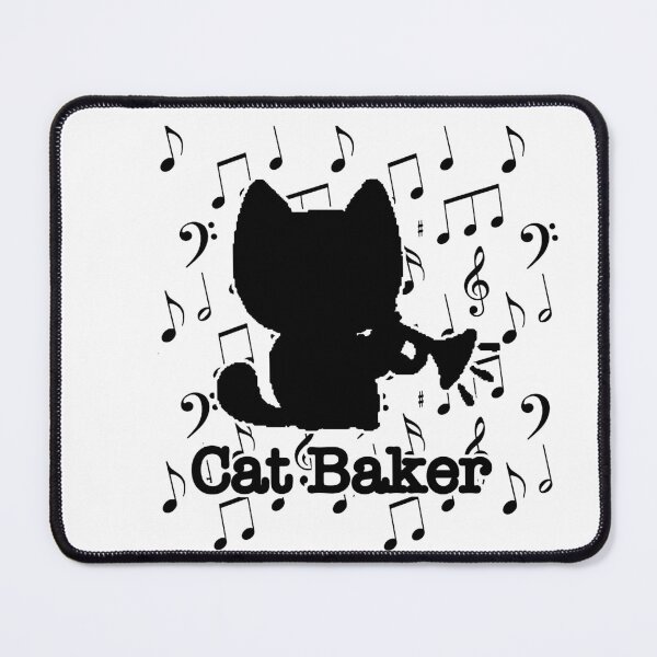 Item preview, Cat Baker — cat trumpet player black and white notes background designed and sold by Oqueartecura.