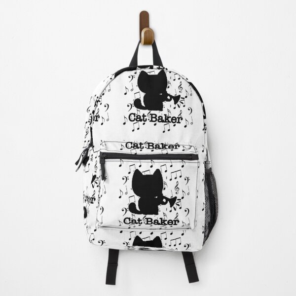 Item preview, Cat Baker — cat trumpet player black and white notes background designed and sold by Oqueartecura.