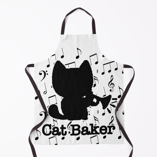 Item preview, Cat Baker — cat trumpet player black and white notes background designed and sold by Oqueartecura.