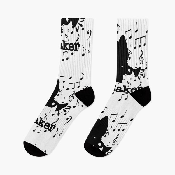 Item preview, Cat Baker — cat trumpet player black and white notes background designed and sold by Oqueartecura.