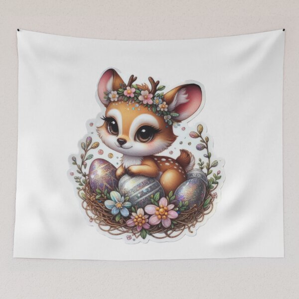 Item preview, doe with easter eggs Easter cute sticker designed and sold by Expressions-Sel.