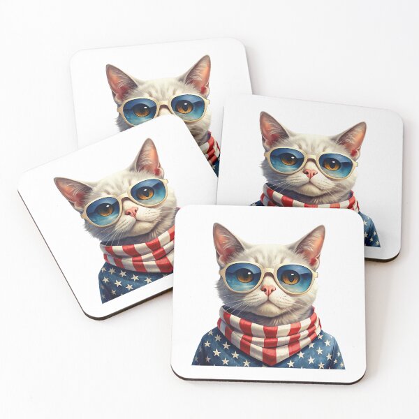 Item preview, patriot white and red cat  against the background of the flag designed and sold by jkrphoto.