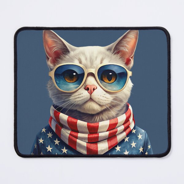 Item preview, patriot white and red cat against the background of the flag designed and sold by jkrphoto.