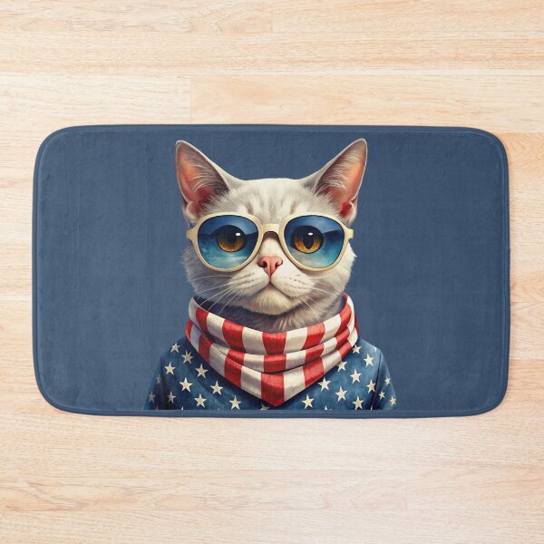 Item preview, patriot white and red cat  against the background of the flag designed and sold by jkrphoto.