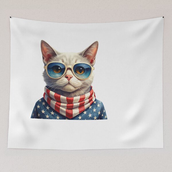 Item preview, patriot white and red cat  against the background of the flag designed and sold by jkrphoto.