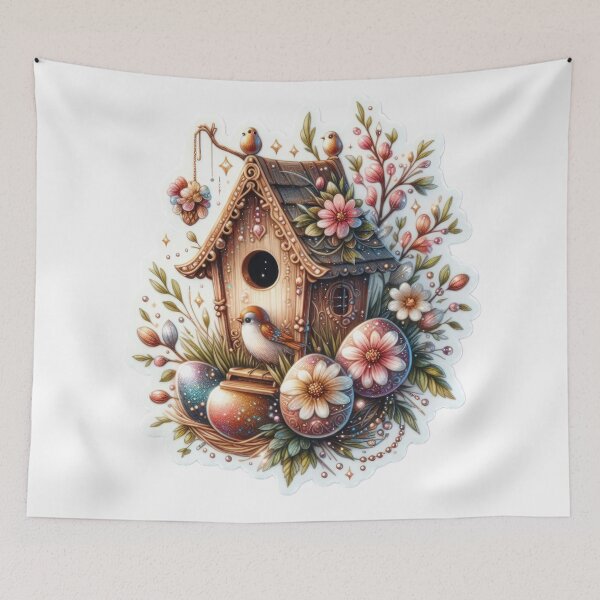 Item preview, birdhouse with large easter eggs Easter cute sticker designed and sold by Expressions-Sel.