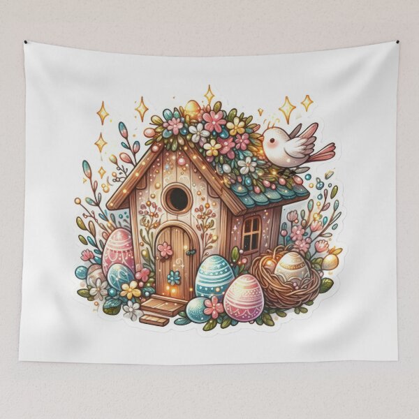 Item preview, colorful birdhouse with colorful easter eggs Easter cute sticker designed and sold by Expressions-Sel.