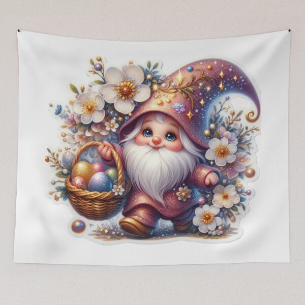 Item preview, gnome with flowers and easter basket with eggs Easter cute sticker designed and sold by Expressions-Sel.