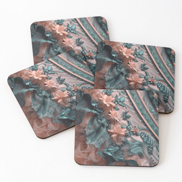 Item preview, Floral lace texture of tulle and peach fuzz and petrol flannel designed and sold by Fantasyplus.