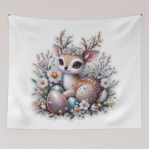 Item preview, doe with glitter stones and easter egg Easter cute sticker designed and sold by Expressions-Sel.