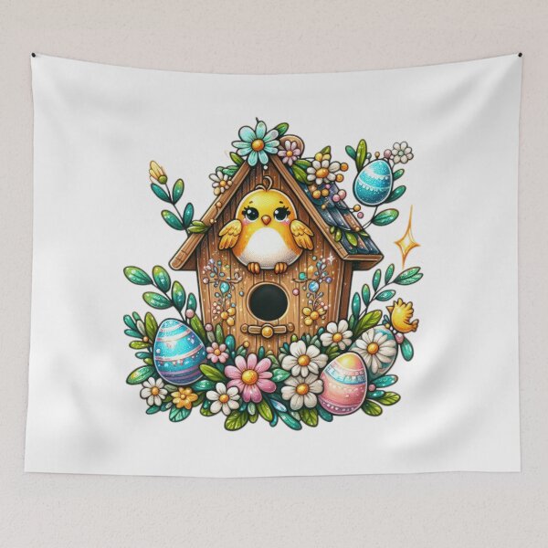 Item preview, yellow chicken birdhouse Easter cute sticker designed and sold by Expressions-Sel.